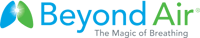 Le logo de Beyond Air représente des poumons stylisés en bleu et en vert et le slogan "The Magic of Breathing" (La magie de la respiration).