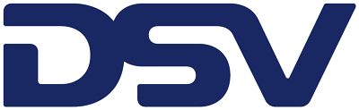 Logo DSV en lettres stylisées bleues en gras.