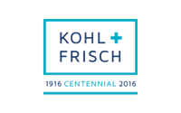 Logo de Kohl + Frisch avec un motif bordé de sarcelles et le texte "1916 Centennial 2016". 
